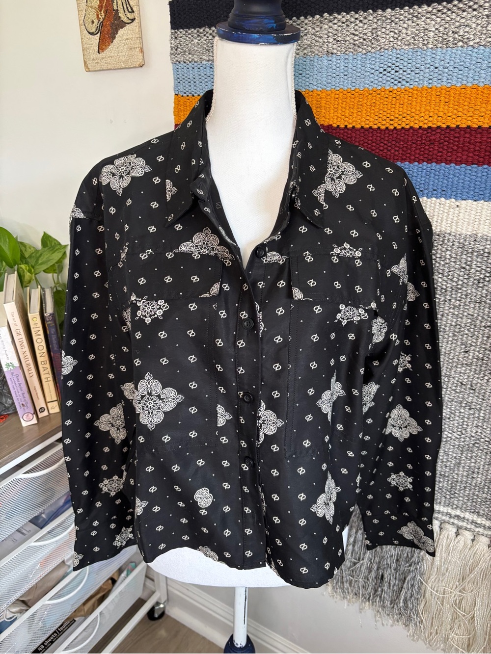 Woolrich Black Shirt with White Bandana Print